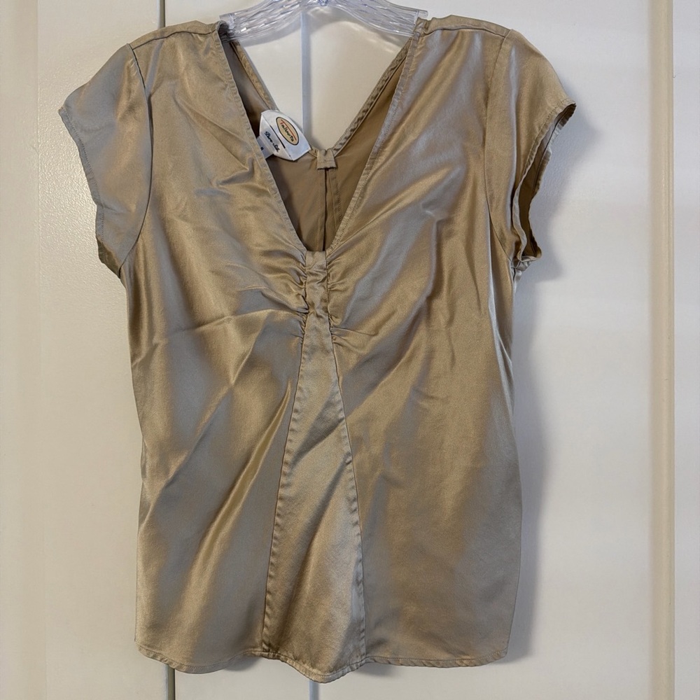 Talbots Taupe Satin V-Neck Cap Sleeve Blouse